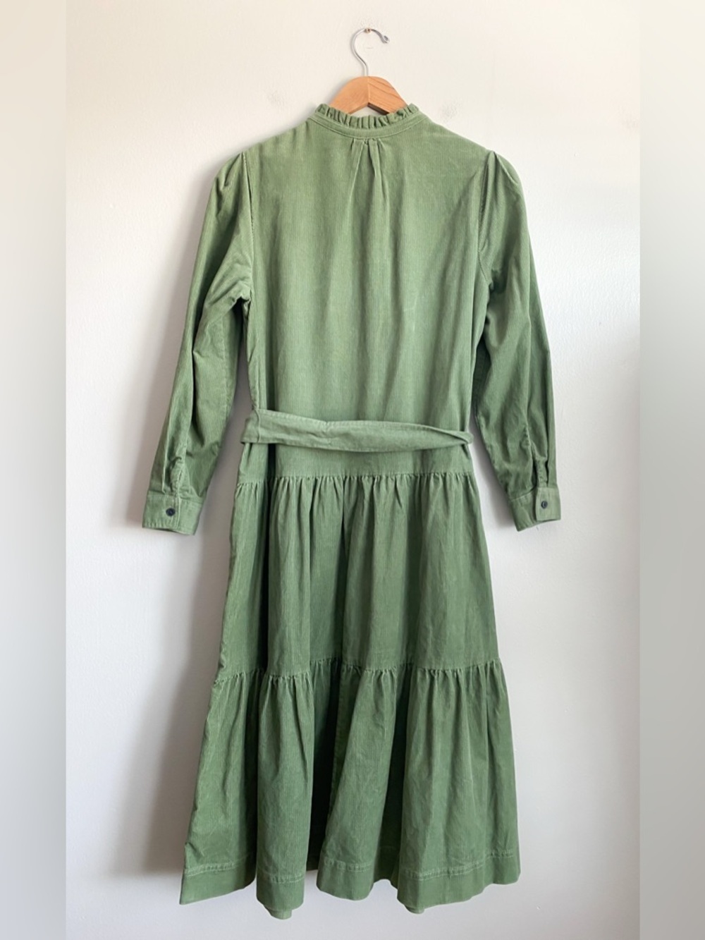 BODEN Tiered Shirt Corduroy Midi Dress Green Ruffle Preppy Long Sleeve Preppy 12 - Picture 6 of 8